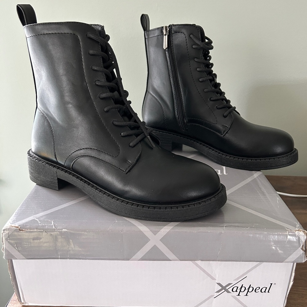 Xappeal Dion Black Faux Leather Combat Boots as worn by Melania Trump Size 9